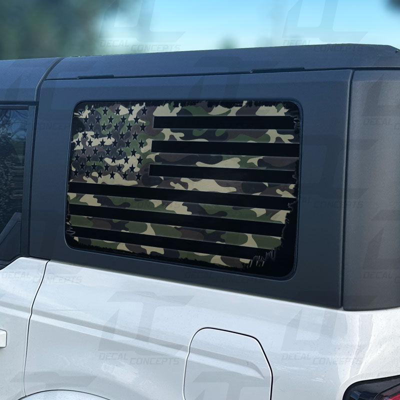 American Flag Camo Style Rear Side Window Accent Decal Kit For Ford Bronco 4 door (2021+)