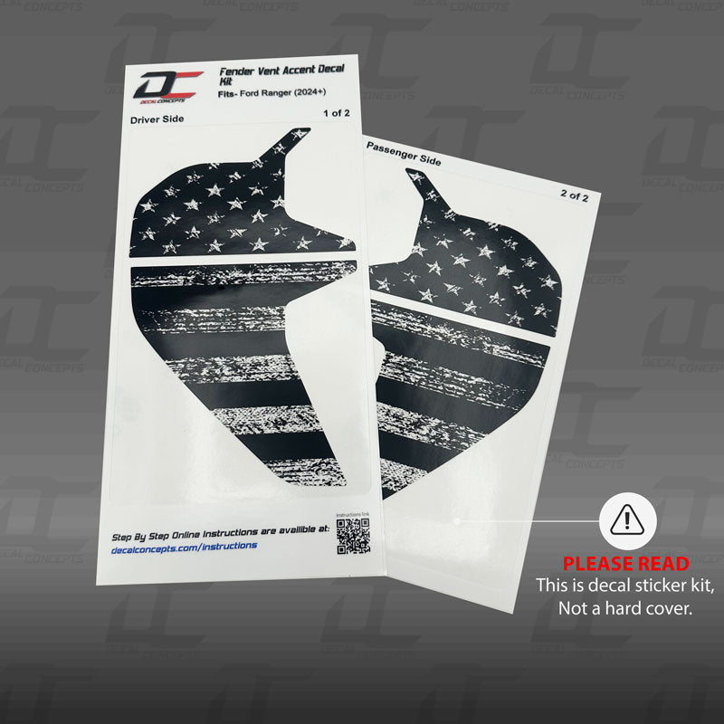 American Flag Fender Badge Emblem Accent Decal Kit For Ford Ranger (2024+)