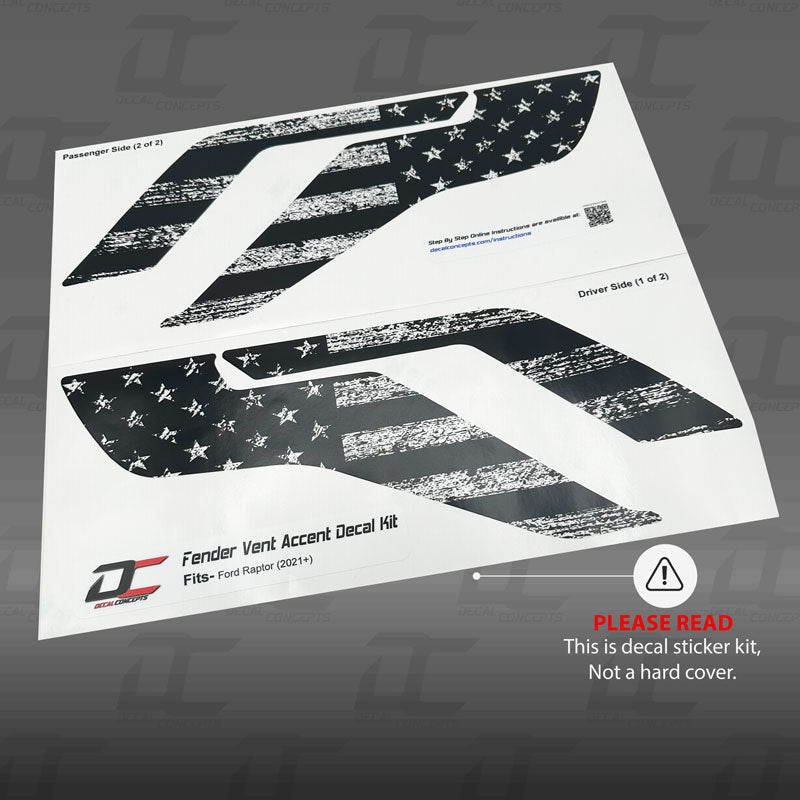 American Flag Fender Vent Accent Decal Kit For Ford Raptor (2021+)