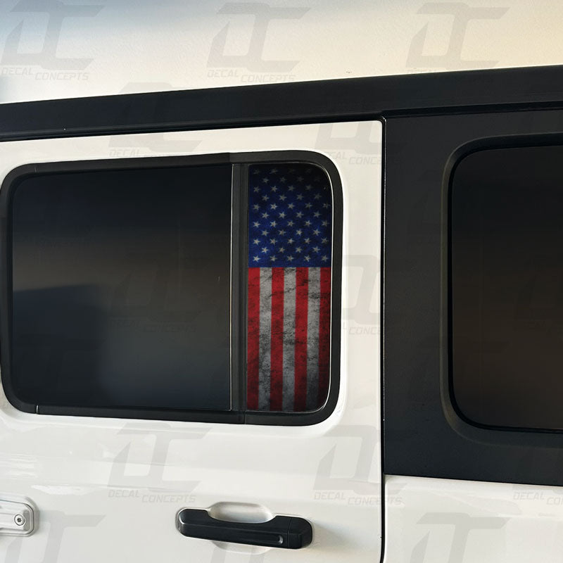 American Flag Perforated Rear Door Side Window Accent Decal Kit For Jeep Wrangler / Gladiator 4 door (2018+)