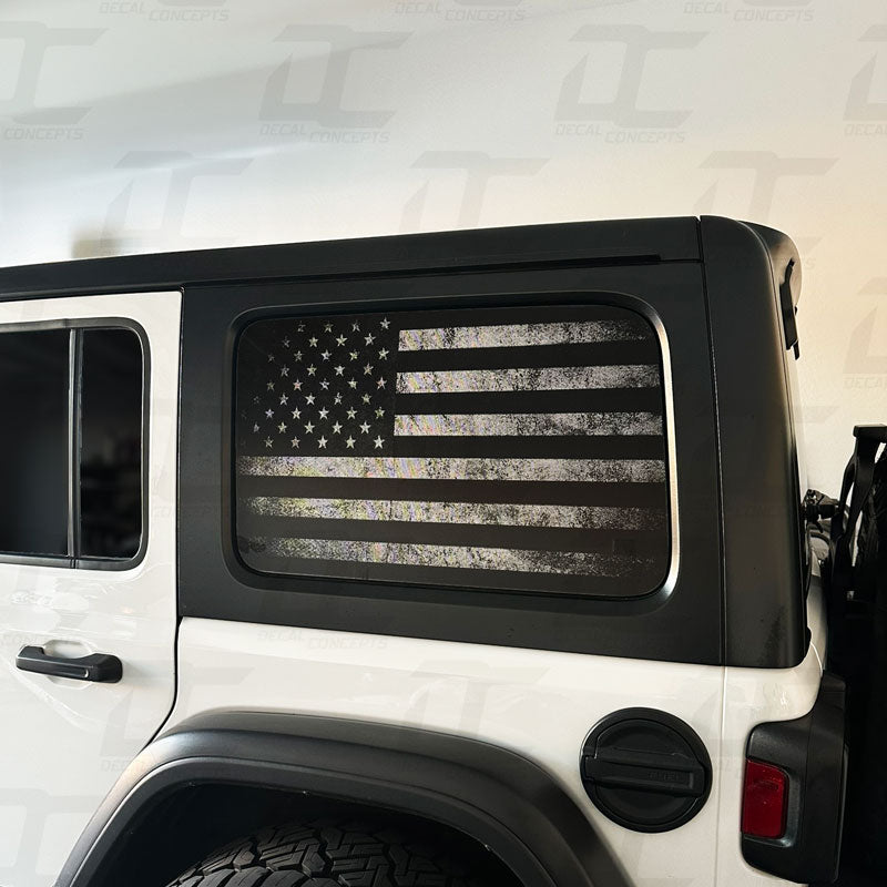 American Flag Distressed Rear Side Window Accent Decal Kit For Jeep Wrangler 4 door JL (2018+)