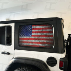 American Flag Distressed Rear Side Window Accent Decal Kit For Jeep Wrangler 4 door JL (2018+)