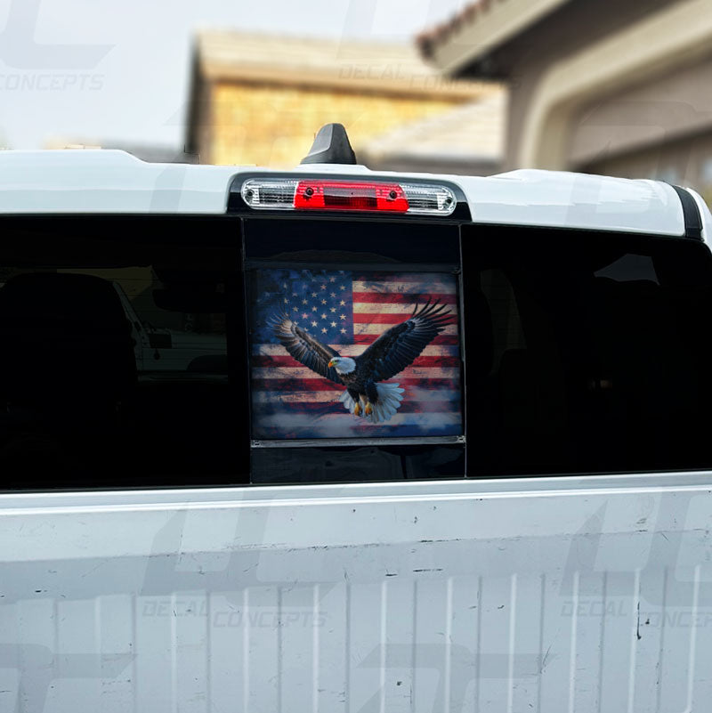 American Flag Bald Eagle Rear Window Printed Accent Decal For Dodge Ram (2019-2024)