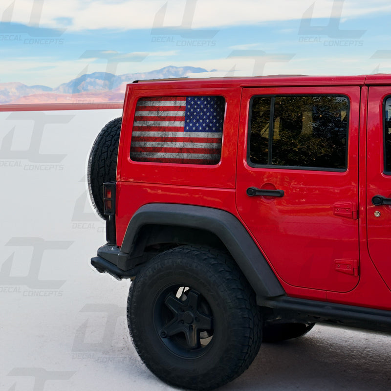 American Flag Rear Side Window Accent Decal Kit For Jeep Wrangler 4 door (2011-2017)