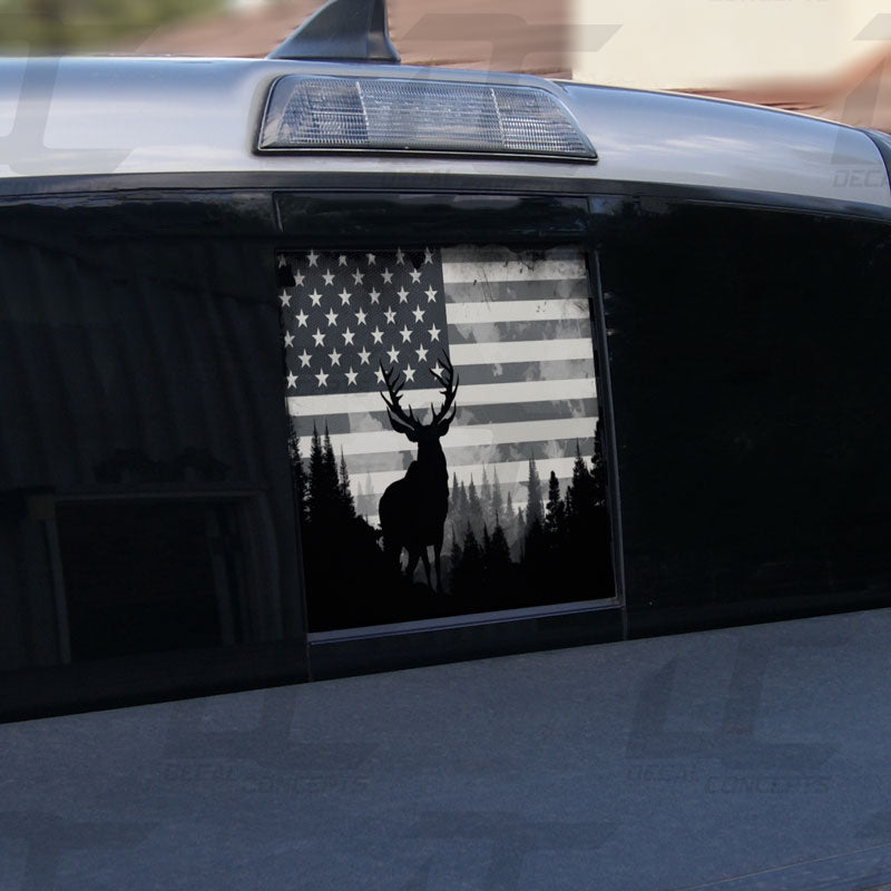 American Flag Elk Forest Silhouette Rear Window Printed Accent Decal For Tacoma (2016-2023)