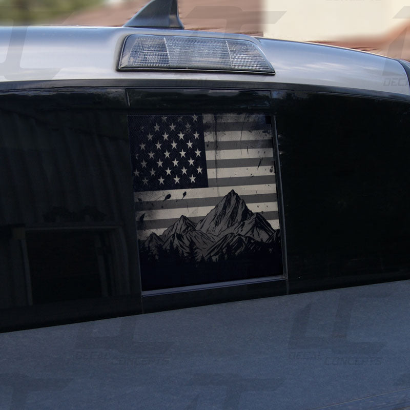 American Flag Mountain Silhouette Rear Window Printed Accent Decal For Tacoma (2016-2023)