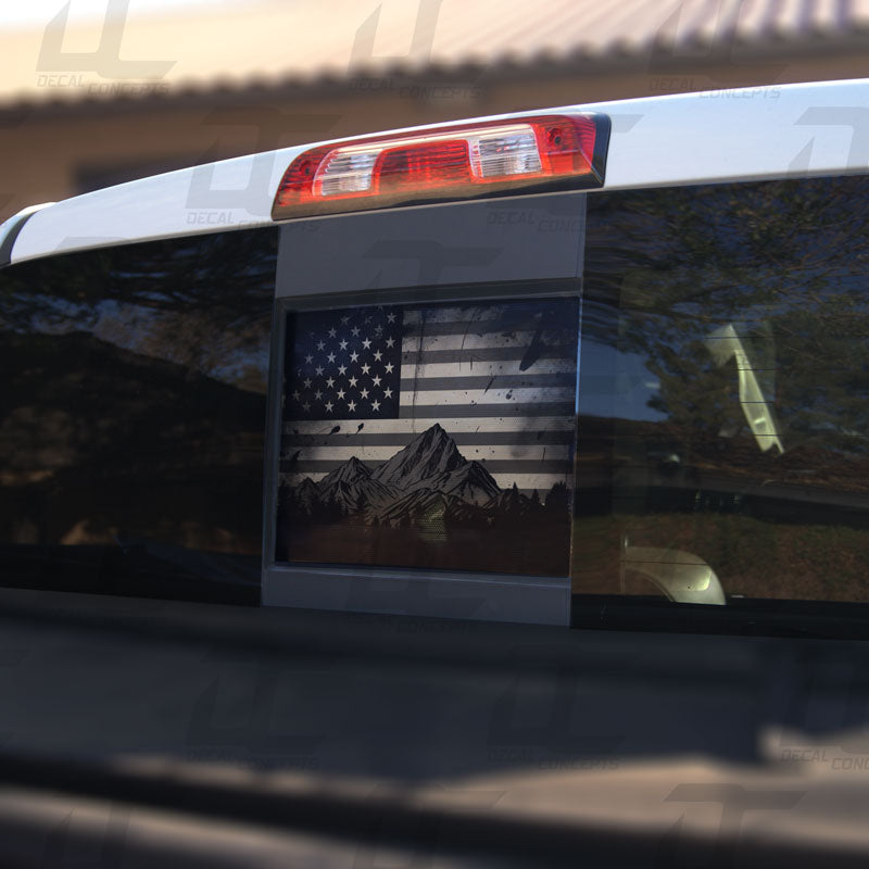 American Flag Mountain Silhouette Rear Window Printed Accent Decal For Silverado/Sierra (2014-2018)